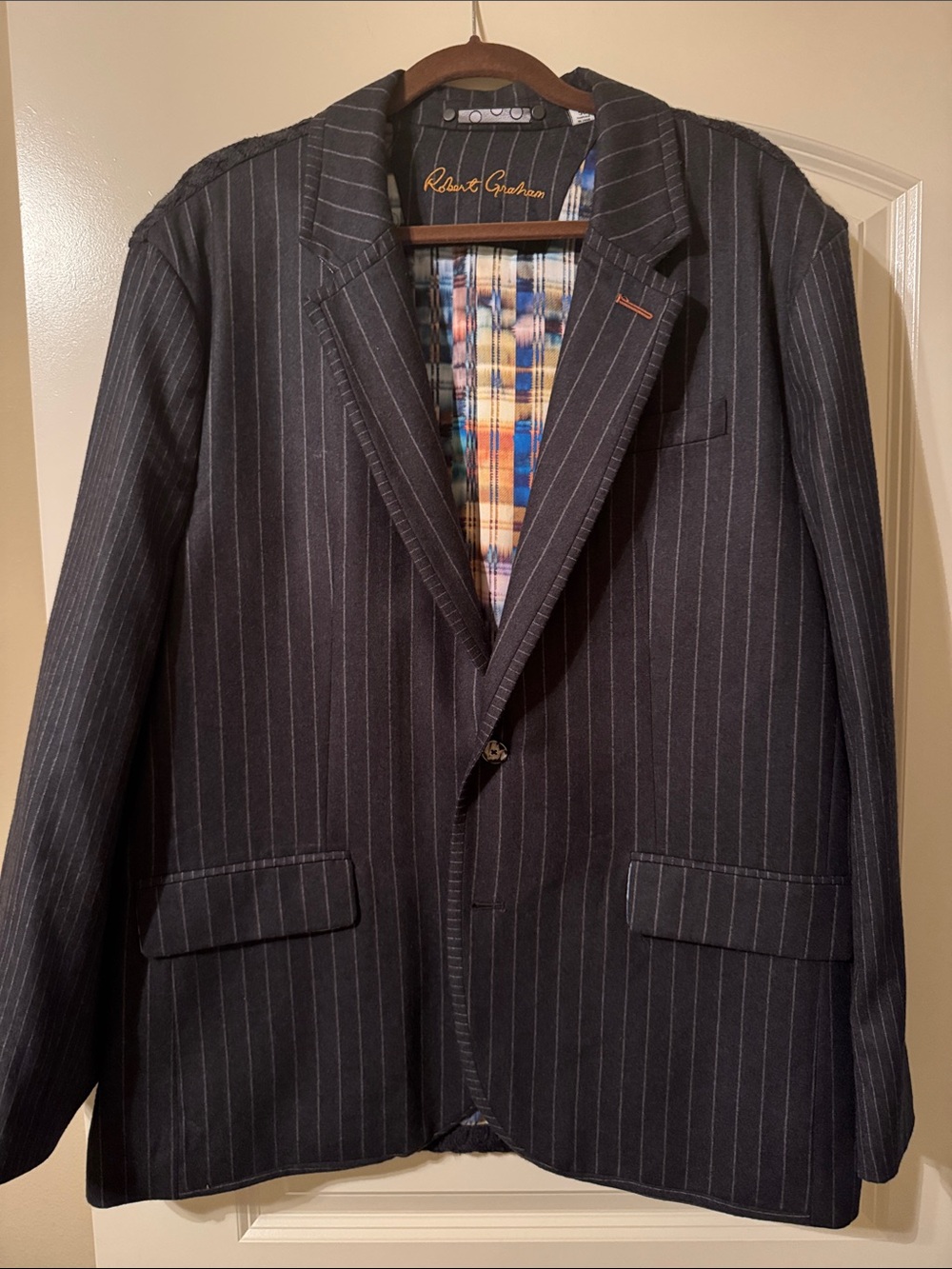 Robert Graham Black Pinstripe Sport Coat with Plaid Lining